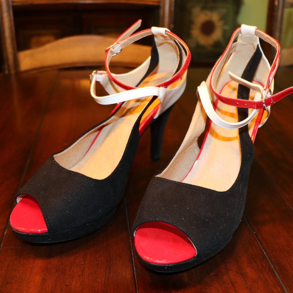 FINAL OFFER! - Red, White & Black Getmorebeauty heels - 10